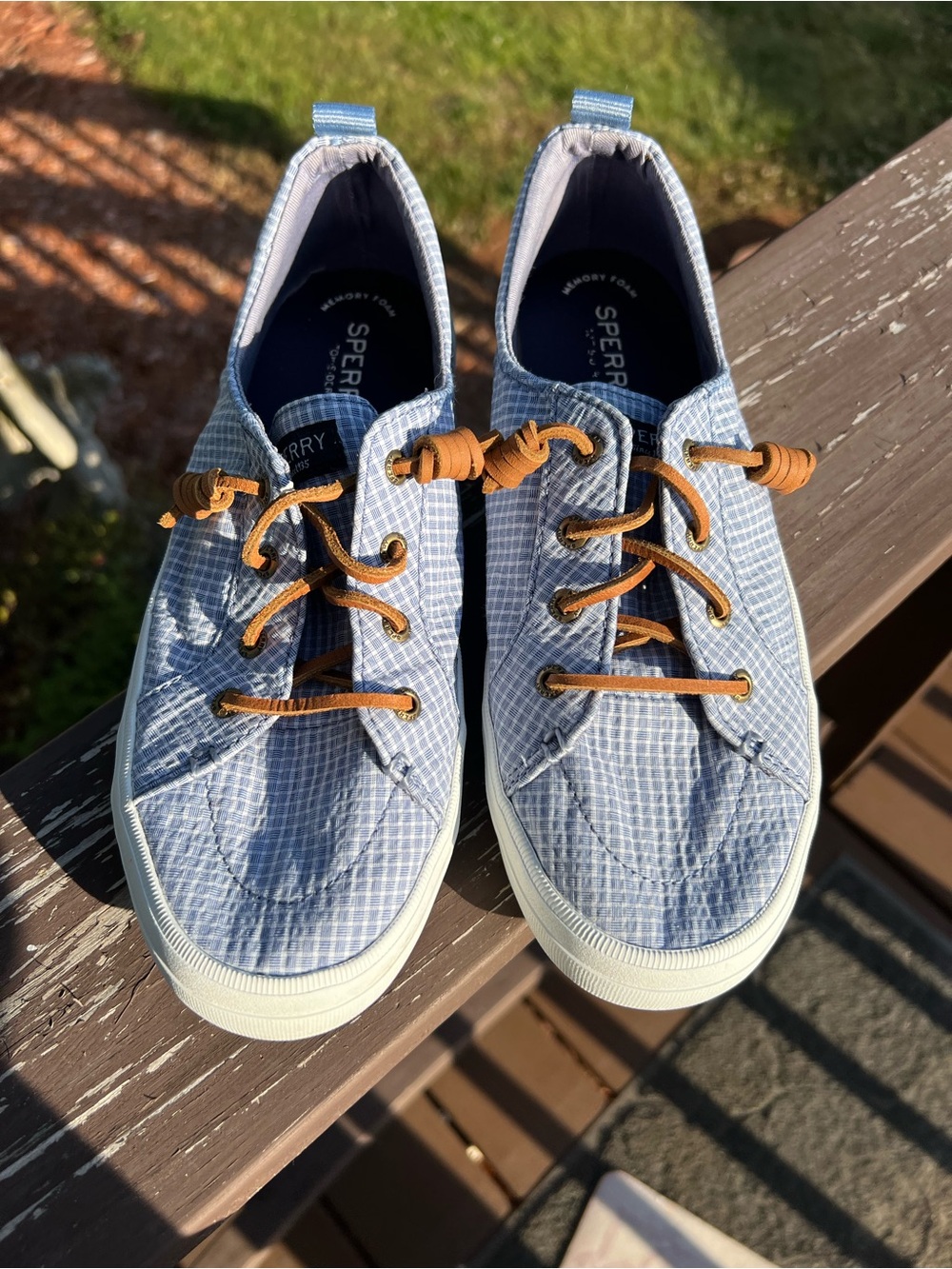 Sperry Light Blue Canvas Boat Shoes with Tan Laces